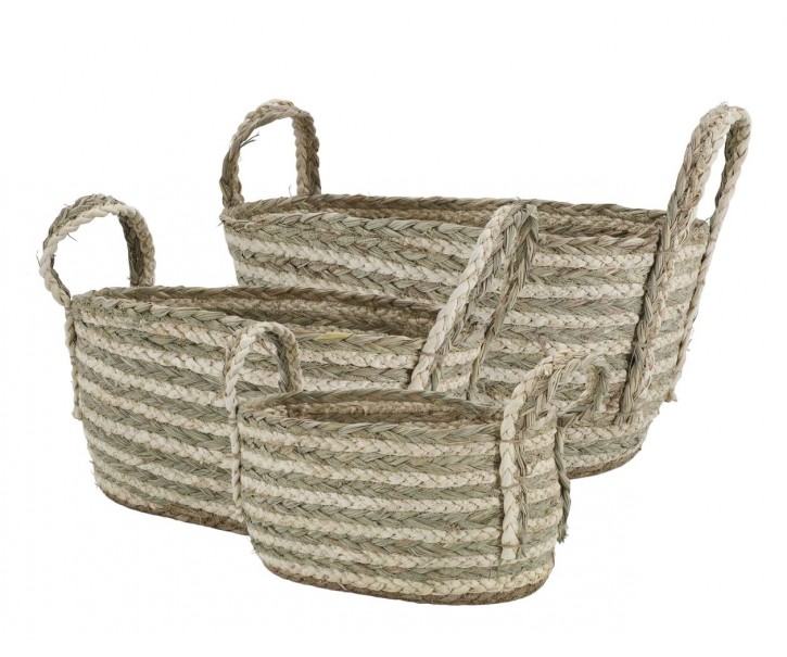 3ks oválný úložný koš z mořské trávy Loani - 48*33*24/ 40*27*21/ 32*22*19 cm Chic Antique