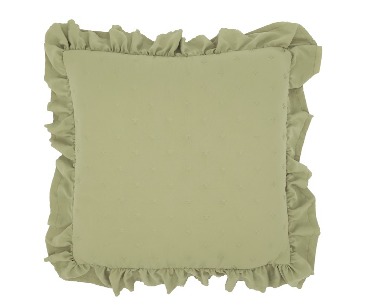 Polštářový navlékací povlak Aix Soft se zeleným volánovým lemem z polyesteru – 50*50 cm Chic Antique