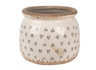 Béžový keramický obal na květináč se srdíčky Hearti M antik - Ø 16*13 cm