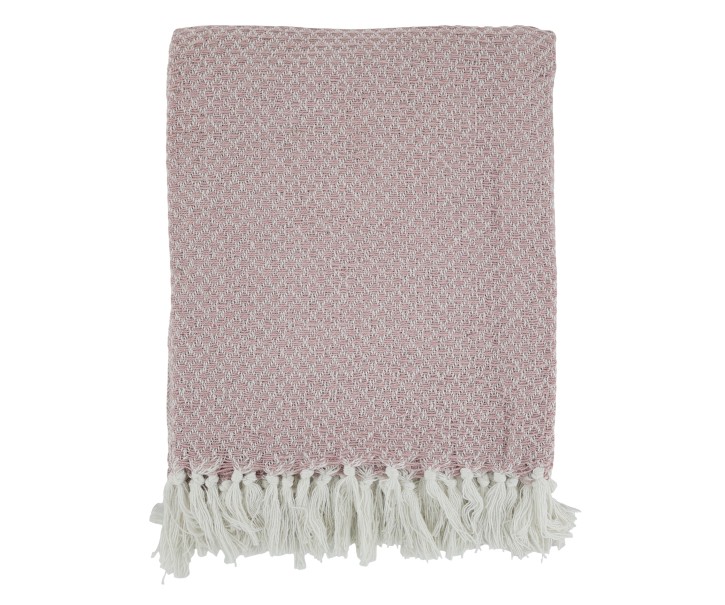 Bavlněný růžový pléd se vzorem a třásněmi Aix Vintage – 150*130 cm Chic Antique