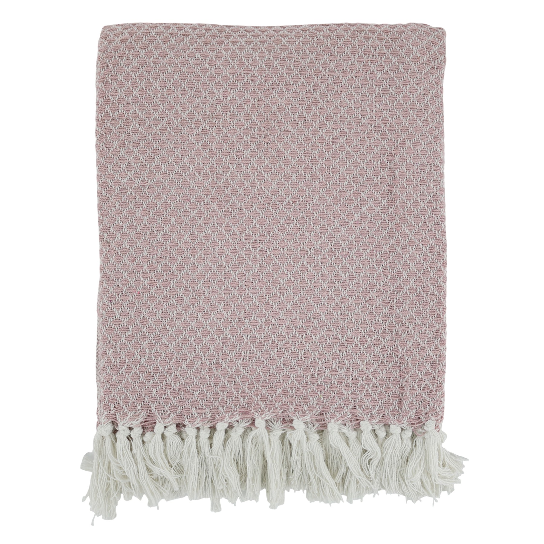 Bavlněný růžový pléd se vzorem a třásněmi Aix Vintage – 150*130 cm