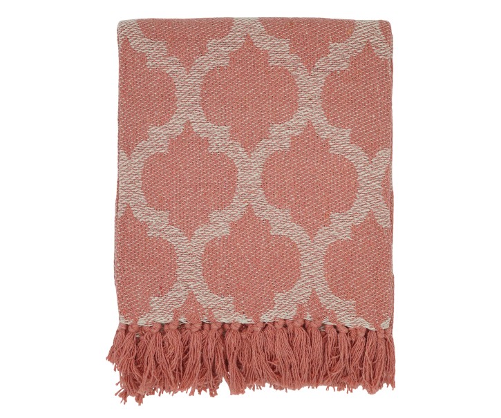 Bavlněný růžový pléd se vzorem a třásněmi Aix Vintage – 150*130 cm Chic Antique