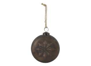 Mocca antik vánoční skleněná baňka s vločkou – 10*6*10 cm