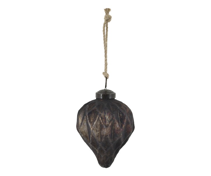 Mocca antik vánoční skleněná baňka se vzorem – Ø 7*9 cm Chic Antique
