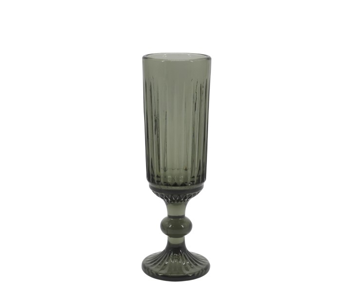 Kouřová sklenice na šampaňské s drážkami Riller – Ø 5,5*19 cm / 200ml Chic Antique