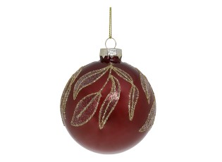 Vínová skleněná vánoční ozdoba s listy Chic Bauble – Ø 8 cm