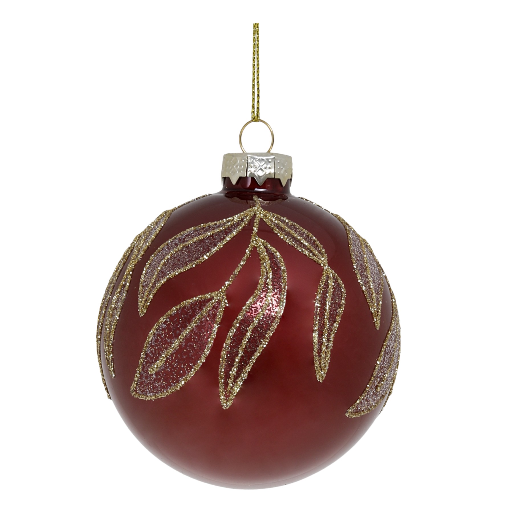 Vínová skleněná vánoční ozdoba s listy Bauble – Ø 8 cm