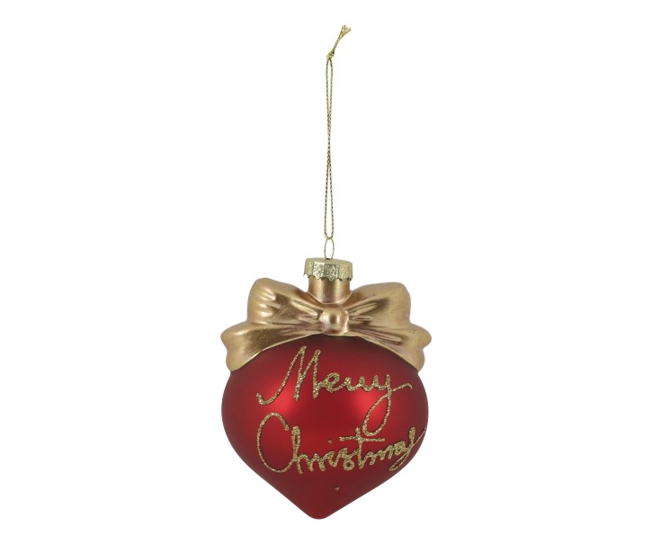 Červená skleněná vánoční baňka s mašlí Merra Christmas – Ø 8*10 cm Chic Antique