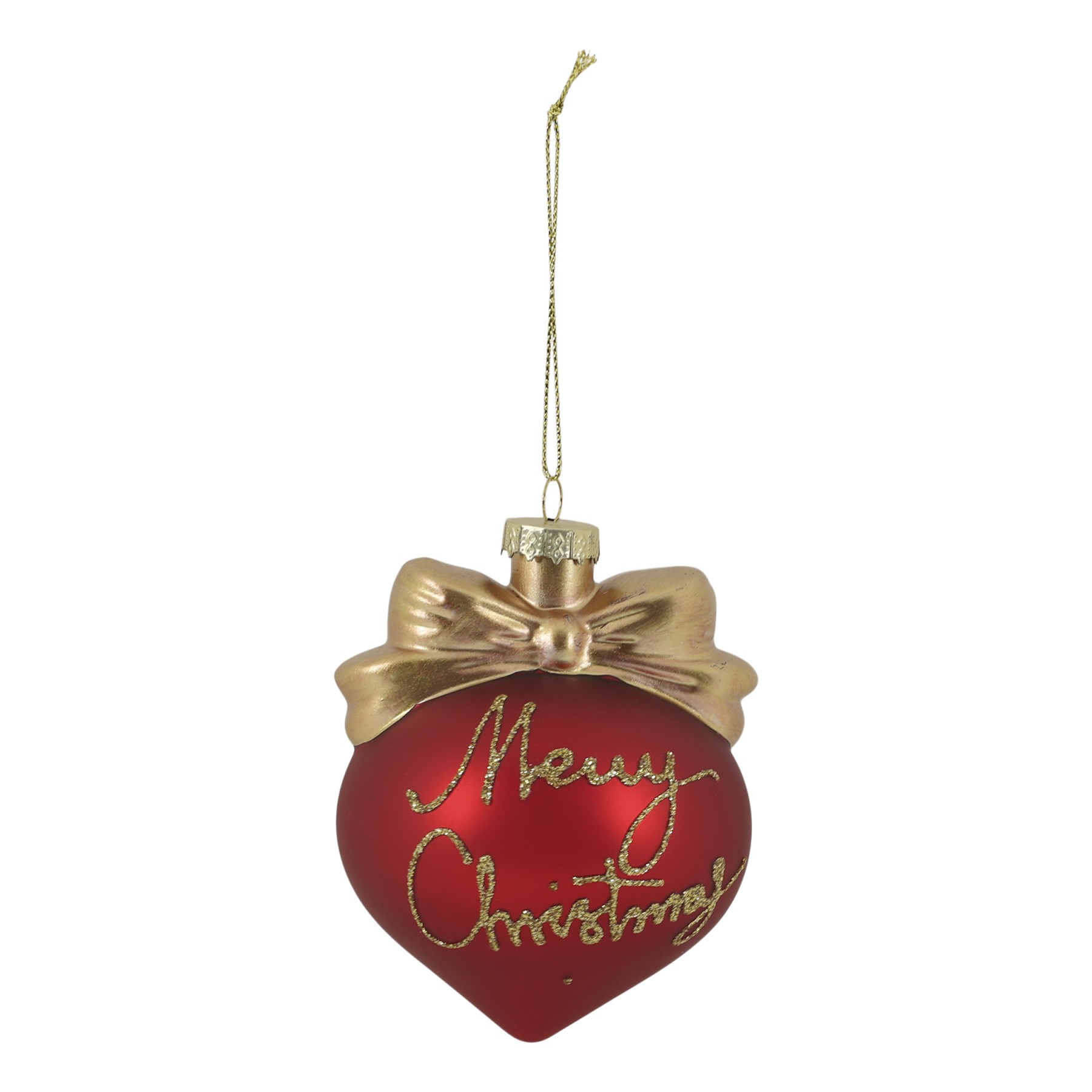 Červená skleněná vánoční baňka s mašlí Merry Christmas – Ø 8*10 cm