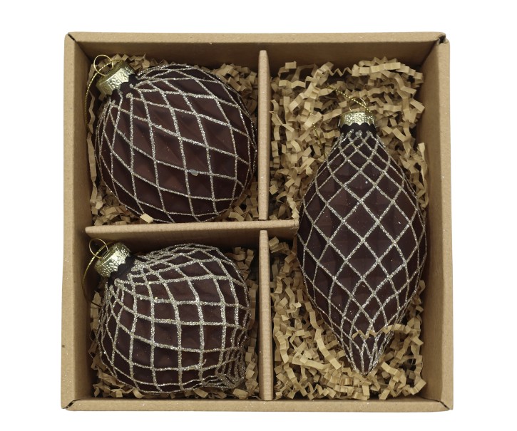 Sada 3ks vánočních skleněných ozdob Chic Antique Mocca – Ø 6*13 cm Chic Antique