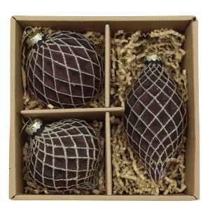Sada 3ks vánočních skleněných ozdob Chic Antique Mocca – Ø 6*13/ Ø8 / Ø7 cm