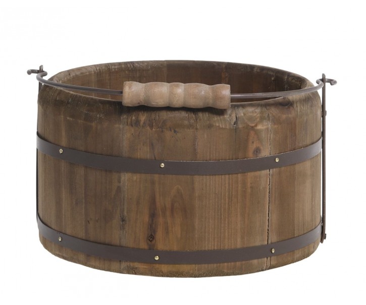 Dřevěné vědro s rukojetí z borovicového dřeva a železa hnědé barvy – Ø 23*13 cm Chic Antique