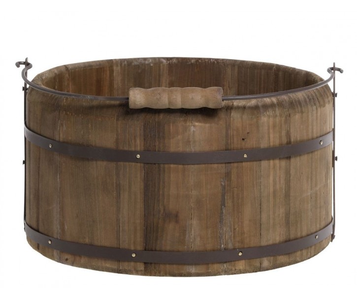 Dřevěné vědro s rukojetí z borovicového dřeva a železa hnědé barvy – Ø 28*15 cm Chic Antique