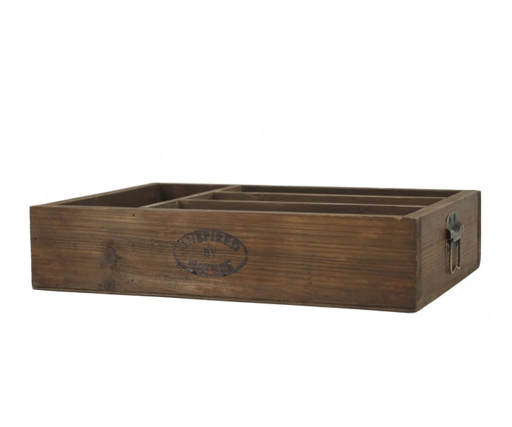 Box na příbory se 4 přihrádkami z borovicového dřeva Nature – 40*27*8,5 cm Chic Antique