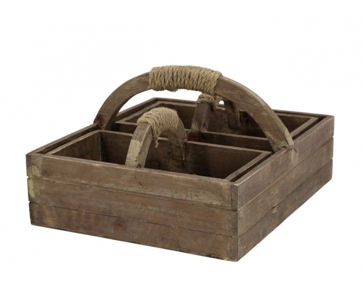 Box s rukojetí a 2 boxy z borovicového dřeva Nature – 23*12*13 cm Chic Antique