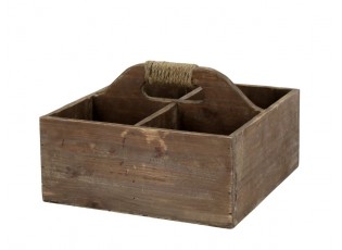 Box s rukojetí a 4 přihrádkami z borovicového dřeva Nature – 24*24*16 cm