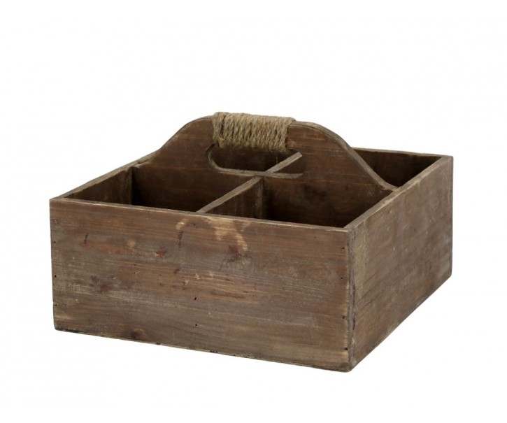 Box s rukojetí a 4 přihrádkami z borovicového dřeva Nature – 24*24*16 cm Chic Antique