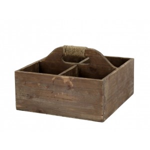 Box s rukojetí a 4 přihrádkami z borovicového dřeva Nature – 24*24*16 cm
