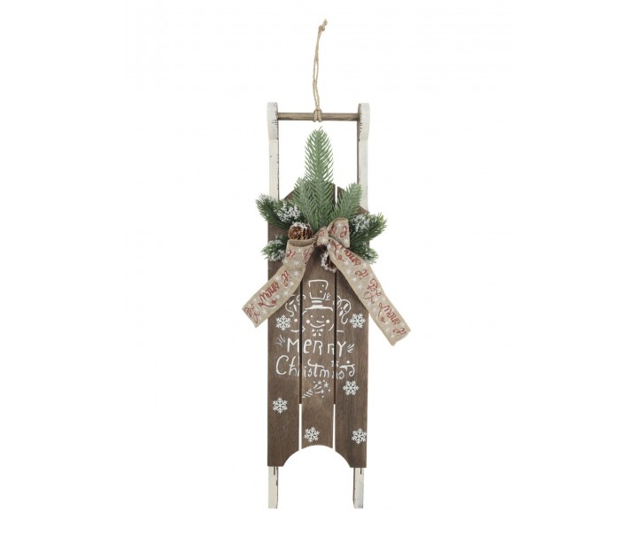 Závěsné vintage sáně z borovicového dřeva Merry Christmas – 10*4*50 cm Chic Antique