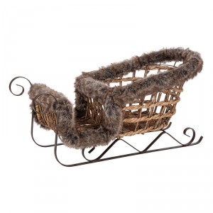 Proutěné vánoční sáně s kožíškem Christmas Sled - 60*24*28 cm