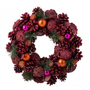 Růžový vánoční věnec se šiškami Pinecone – 34*34*8 cm