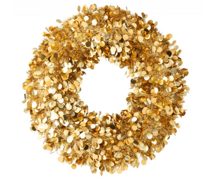 Zlatý lesklý vánoční věnec Sparkling XL – 75*75*7 cm J-Line by Jolipa