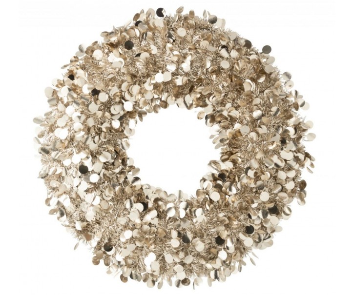 Champagne veliký lesklý vánoční věnec Sparkling XL – 75*75*7 cm J-Line by Jolipa