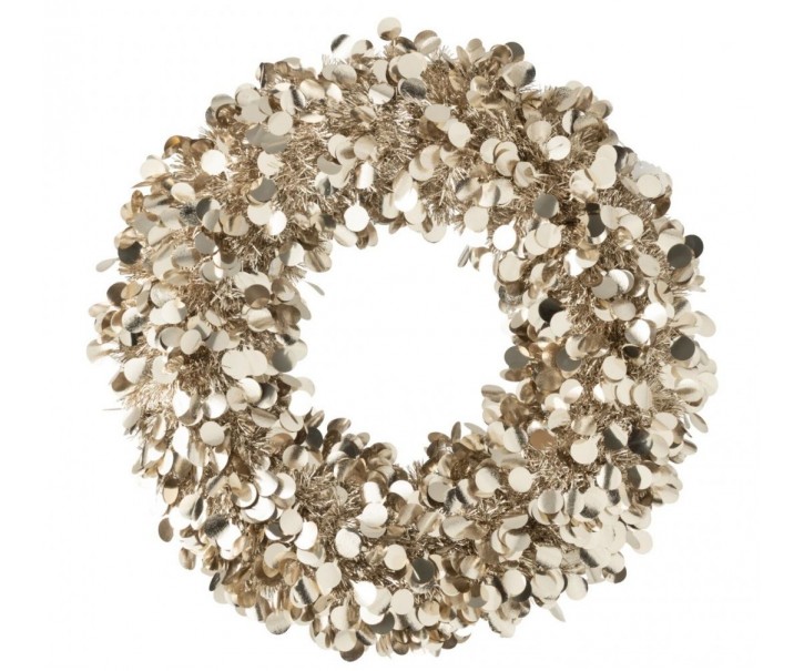 Champagne veliký lesklý vánoční věnec Sparkling L – 60*60*6 cm J-Line by Jolipa