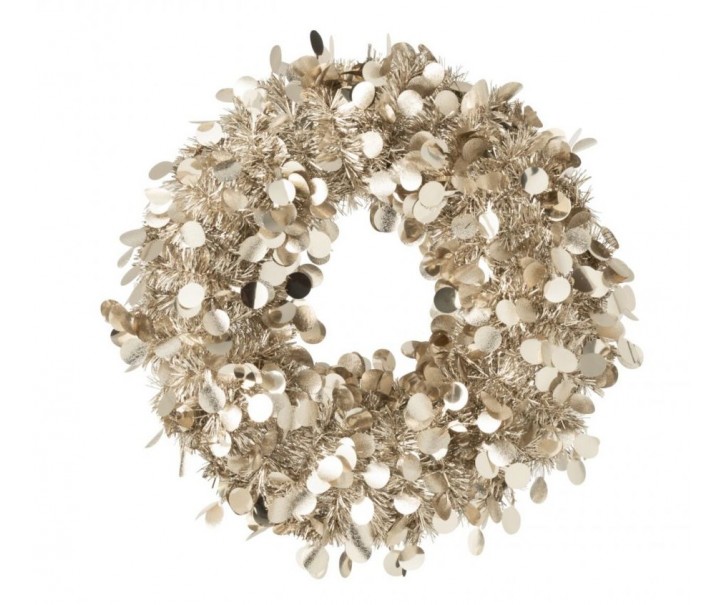 Champagne lesklý vánoční věnec Sparkling M – 46*46*4 cm J-Line by Jolipa