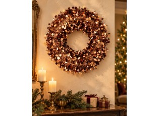 Veliký bronzový lesklý vánoční věnec Sparkling XL – 75*75*7 cm