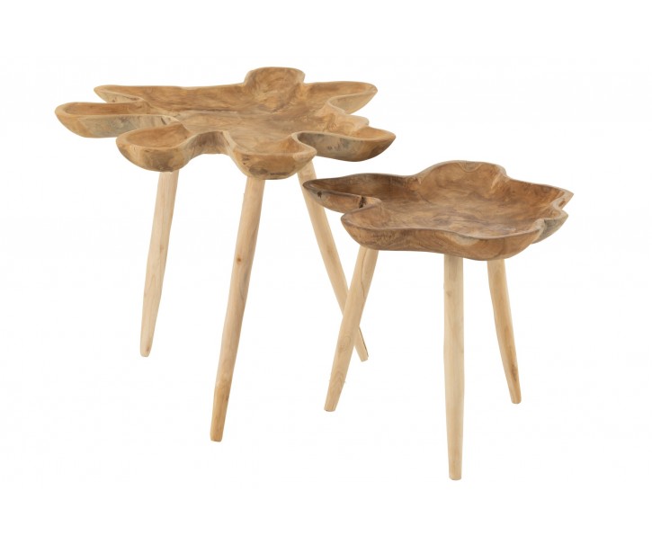 Sada 2 odkládacích stolků Splash z teakového dřeva v přírodní barvě – 60*60*55/ 45*45*45 cm J-Line by Jolipa