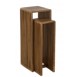 Sada 2 odkládacích stolků Cubic z recyklovaného přírodního teaku – 34*34*88/ 25*25*75 cm