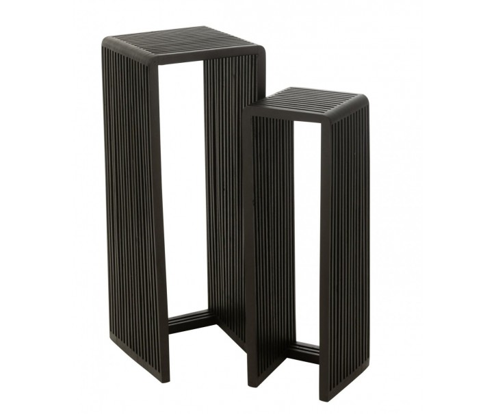 Sada 2 černých bočních stolků Cubic z recyklovaného teaku – 34*34*88 cm J-Line by Jolipa