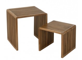 Sada 2 konferenčních stolků Cubic z teakového dřeva – 50*45*50 / 40*40*35 cm