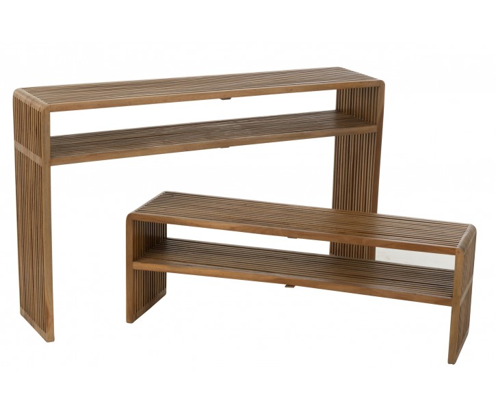 Sada 2 konzolových stolů Cubic s policí z teakového dřeva – 130*30*80 / 118*30*40 cm J-Line by Jolipa