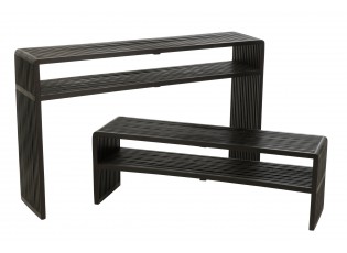 Sada 2 konzolových stolů Cubic s policí z teaku černá – 130*30*80 / 118*30*40 cm