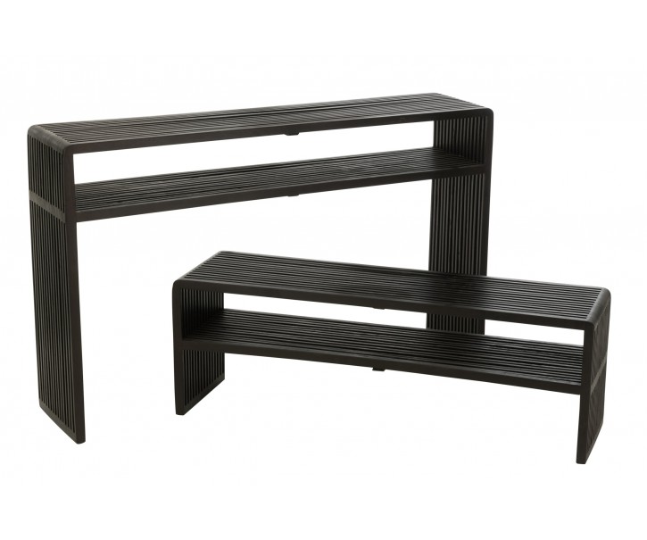 Sada 2 konzolových stolů s policí z recyklovaného teaku černá – 130*30*80 cm J-Line by Jolipa