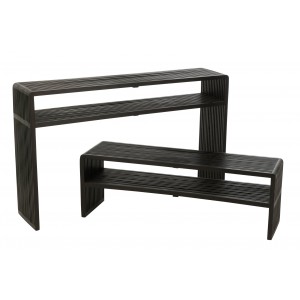 Sada 2 konzolových stolů Cubic s policí z teaku černá – 130*30*80 / 118*30*40 cm