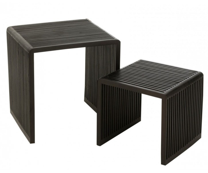 Sada 2 konferenčních stolků Cubic z teaku černá – 50*45*50 / 40*40*35 cm J-Line by Jolipa