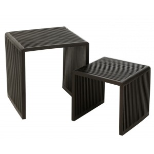 Sada 2 konferenčních stolků Cubic z teaku černá – 50*45*50 / 40*40*35 cm