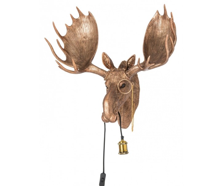 Nástěnná lampa hlava losa z polyresinu měděné barvy – 65*38*65 cm J-Line by Jolipa
