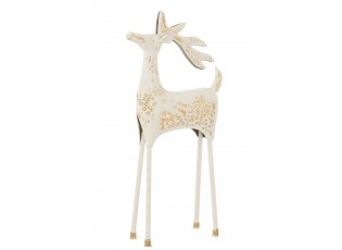 Dekorativní kovový sob Reindeer bílý se zlatými detaily – 43*15*87 cm