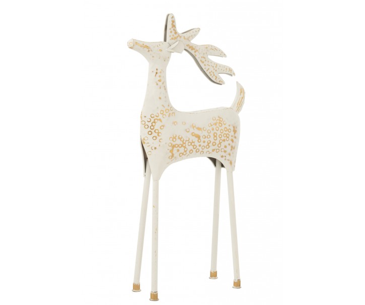 Dekorativní kovový sob Reindeer bílý se zlatými detaily – 43*15*87 cm J-Line by Jolipa