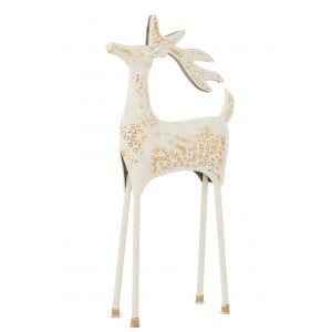 Dekorativní kovový sob Reindeer bílý se zlatými detaily – 43*15*87 cm