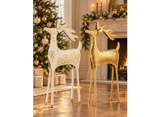 Dekorativní kovový sob Reindeer bílý se zlatými detaily – 43*15*87 cm