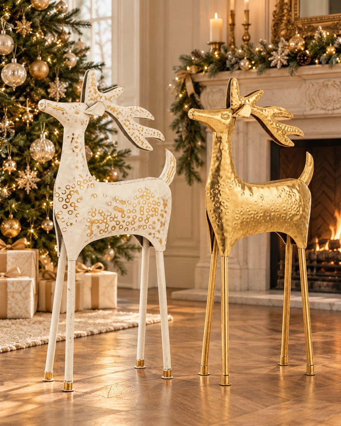 Dekorativní kovový sob Reindeer bílý se zlatými detaily – 43*15*87 cm J-Line by Jolipa Dekorativní kovový sob Reindeer bílý se zlatými detaily – 43*15*87 cm J-Line by Jolipa