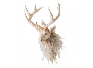 Nástěnná béžová dekorace hlava jelena Deer s kožíškem M – 20*18*27 cm