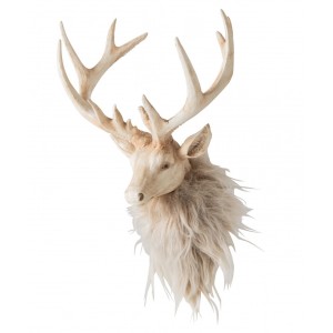 Nástěnná béžová dekorace hlava jelena Deer s kožíškem M – 20*18*27 cm