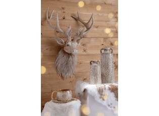 Nástěnná béžová dekorace hlava jelena Deer s kožíškem L – 37*32*48 cm