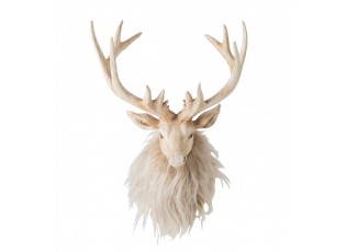 Nástěnná béžová dekorace hlava jelena Deer s kožíškem M – 20*18*27 cm